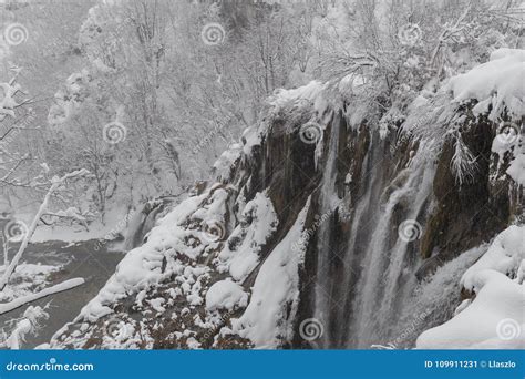 Plitvice Lakes National Park, Snow Covered Nature. Natural Landscape of ...