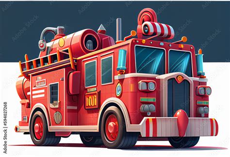 Cartoon red toy fire truck. AI generated. Stock Illustration | Adobe Stock