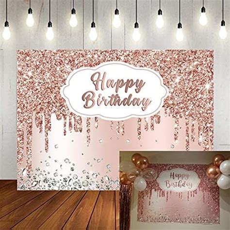 BINQOO 7x5ft Pink Rose Golden Geburtstag Party Hintergrund Glitzer