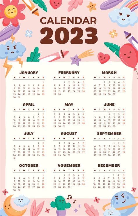 Cute Calendar 2023 Template 13397716 Vector Art at Vecteezy