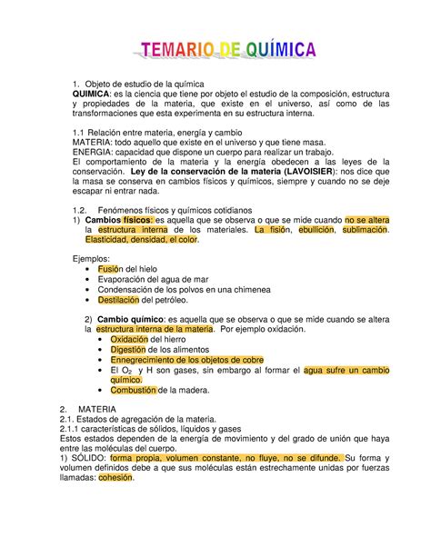 1 Objeto de estudio de la química Quimica es la ciencia que tiene