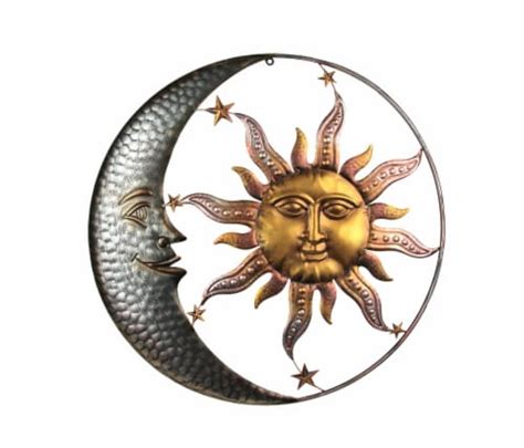 28 Inch Diameter Three Tone Metal Art Celestial Sun And Moon Indoor