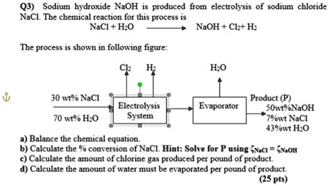 SOLVED: Q3 Sodium hydroxide (NaOH) is produced from the electrolysis of ...