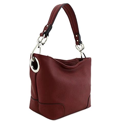 Burgundy Handbags Hobo Shoulder Bag With Snap Hook Hardware Small Burgundy