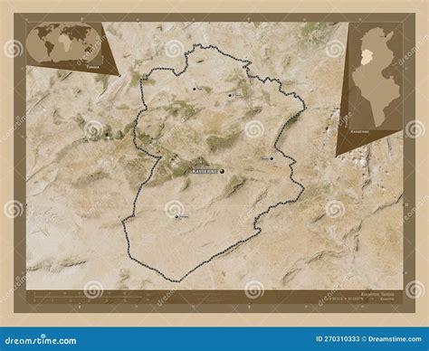 Kasserine Tunisia Low Res Satellite Labelled Points Of Cities Stock Illustration