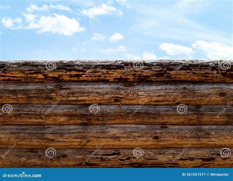 Log Fence Blue Sky Stock Image Image Of Rustic Exterior 261551571