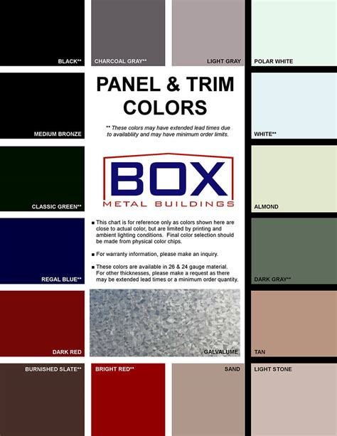 Steel & Metal Building Panel Colors | Box Metal Buildings