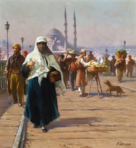 On The Galata Bridge Constantinople By Fausto Zonaro Artvee