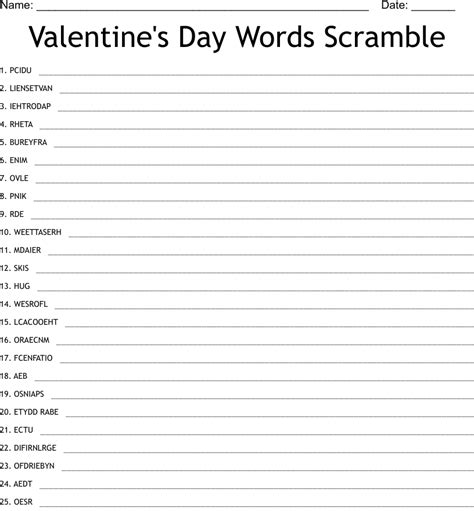 Valentine S Day Words Scramble Wordmint