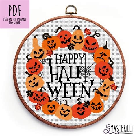 Pumpkins Cross Stitch Pattern PDF Happy Halloween Embroide Inspire