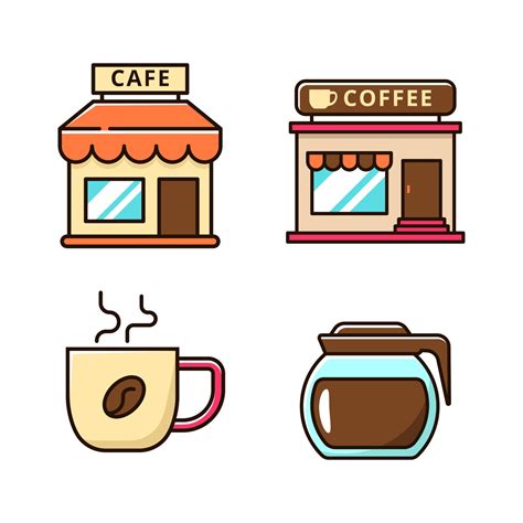 Set Of Coffee Shop Icons With Colorful Designs Isolated On White