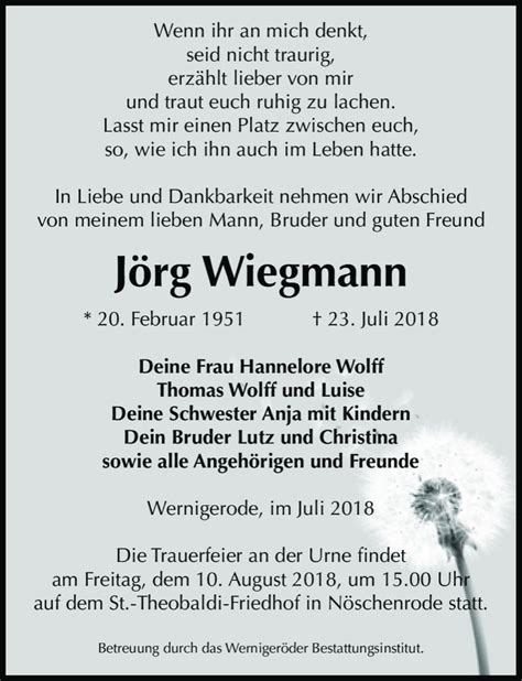 Traueranzeigen Von J Rg Wiegmann Abschied Nehmen De