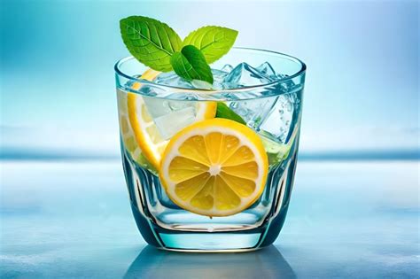 Premium AI Image A Glass Of Ice Water With Lemon Slices And Mint Leaves