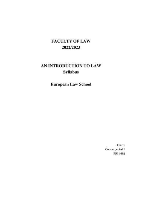 Syllabus Introduction To Law 2022 2023 Faculty Of Law 2022 202 3 An Introduction To Law