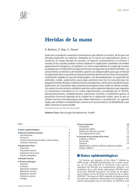 PDF Heridas De La Mano EMC Aparato Locomotor Volume 43 Issue 4