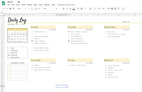 Google sheets bullet journal – Artofit