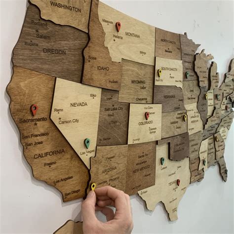 Wooden Us Map Of United States Wood Wall Art Us Travel Map Push Pin Map