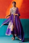 Buy Purple Dupion Silk Embroidery Sequin V Neck Scallop Hem Anarkali