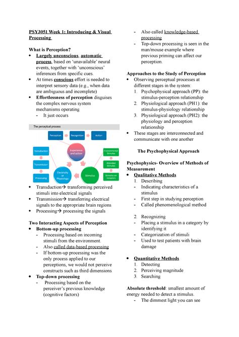 PSY3051 Week 1 Lecture Notes Perception PSY3051 Week 1 Introducing