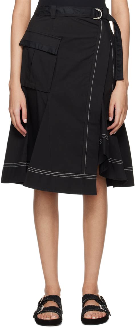 Black Layered Flounce Cargo Midi Skirt By Phillip Lim On Sale