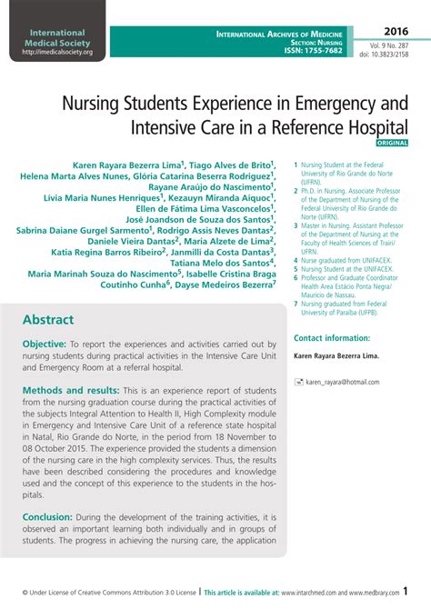 PDF Nursing Students Experience In Emergency And Intensive Care In A