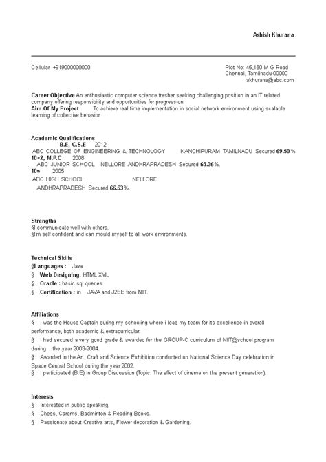 Professional Fresher Engineer Resume Templates At