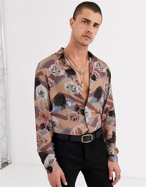 ASOS DESIGN Regular Fit Shirt In Floral Geometric Print ASOS Mens