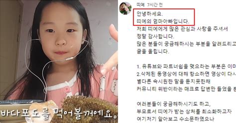 띠예 채널에 영상 1개만 남겨지자 부모님이 직접 올린 글 Snsfeed 제휴콘텐츠 제공 실시간 핫이슈