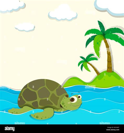 Sea Turtle Swimming In Waves Stock Vector Images Alamy