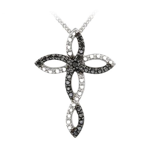 Db Designs Sterling Silver Black Diamond Accent Cross Necklace 14124020