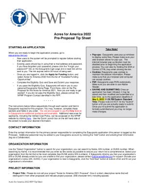 Fillable Online Acres For America Pre Proposal Tip Sheet Fax Email