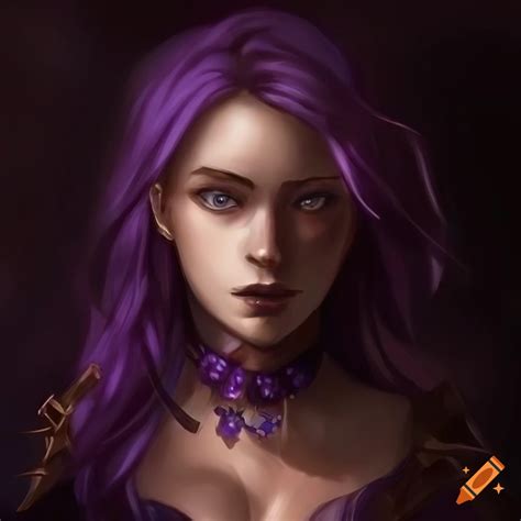 Portrait Of A Timid Young Lady With Dark Purple Hair And Gold Eyes On