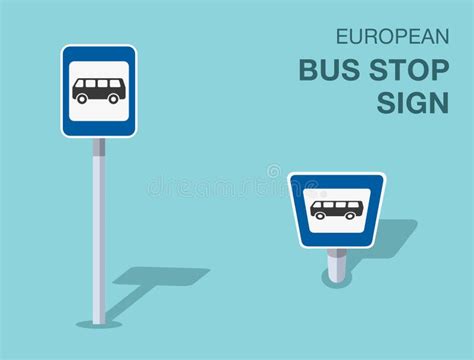 Isolated European Bus Stop Sign Front And Top View Stock Vector