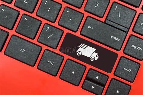 Laptop Keyboard With Delivery Truck Symbol Transportation And Courier