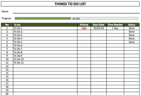 To Do Templates The Spreadsheet Page