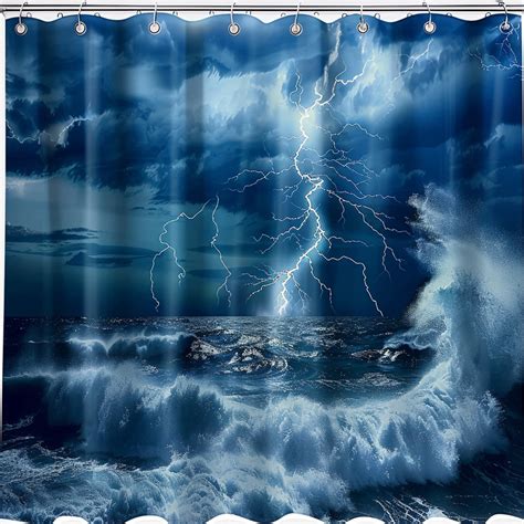 Stormy Sea Shower Curtain Lightning And Thunder Ocean Scene Romantic