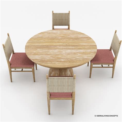 Bolsward Rustic Round Pedestal Kitchen Table Set of 4 Chairs