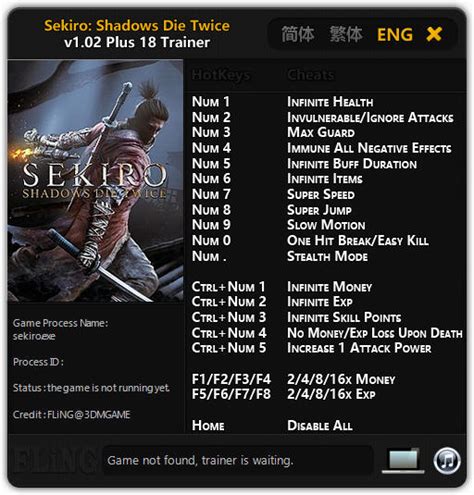 Sekiro: Shadows Die Twice Trainer +18 v1.02 FLiNG GAME TRAINER download pc cheat codes