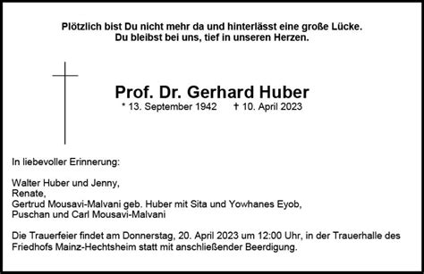 Traueranzeigen Von Gerhard Huber Vrm Trauer De