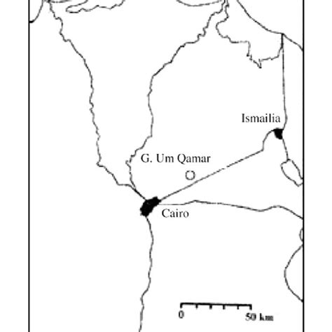 Location map of the Gabal Um Qumar north of the Cairo-Ismailia Desert ...