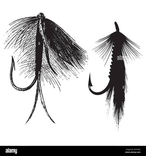 Vector Set Of Fly Fishing Lures Hooks Silhouettes Illustration Isolated