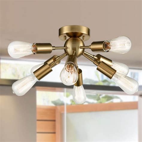 Milano Sputnik Ceiling Light 8 Light Flush Mount Fixture Antique Brass