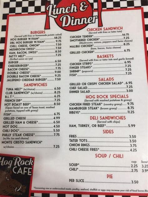 Menu At Hog Rock Cafe Ontario