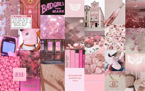 Pink GirlyCore Aesthetic Collage Desktop Wallpaper | Pink wallpaper ...