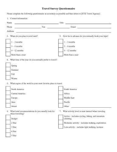 Word Questionnaire Template Collection