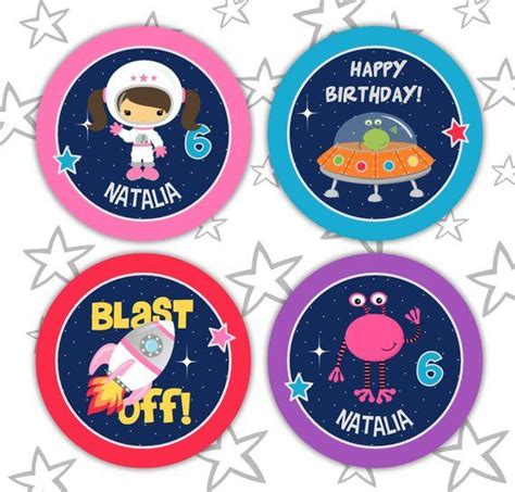 Outer Space Party Cupcake Toppers Rocket Favor Tags Astronaut Party