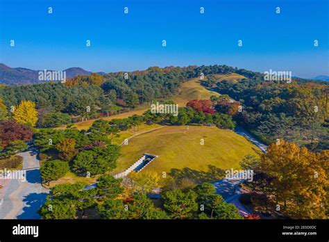 Aerial View Of Tomb Of King Muryeong In Gongju Republic Of Korea Stock