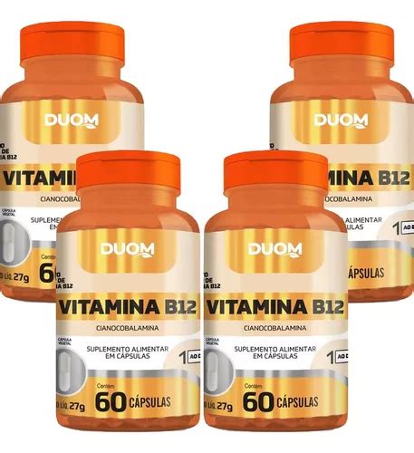 4x Vitamina B12 Cianocobalamina 60 Cápsulas 450mg Duom MercadoLivre