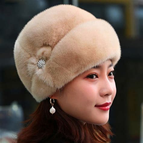 Gorro cálido de piel de visón de imitación para mujer gorros con