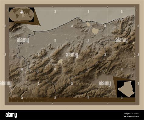 El Tarf Provincia De Argelia Mapa De Altura Coloreado En Tonos Sepia